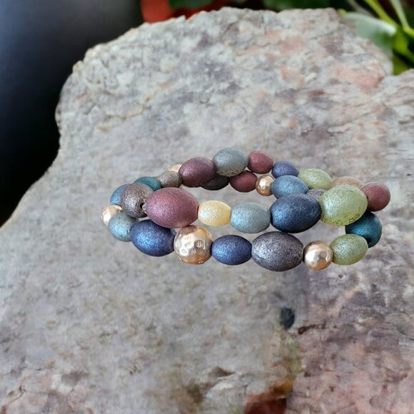 Multi-Colored Muted Acrylic Beaded Bracelets - Set of 2 - New - Picture 2 of 4